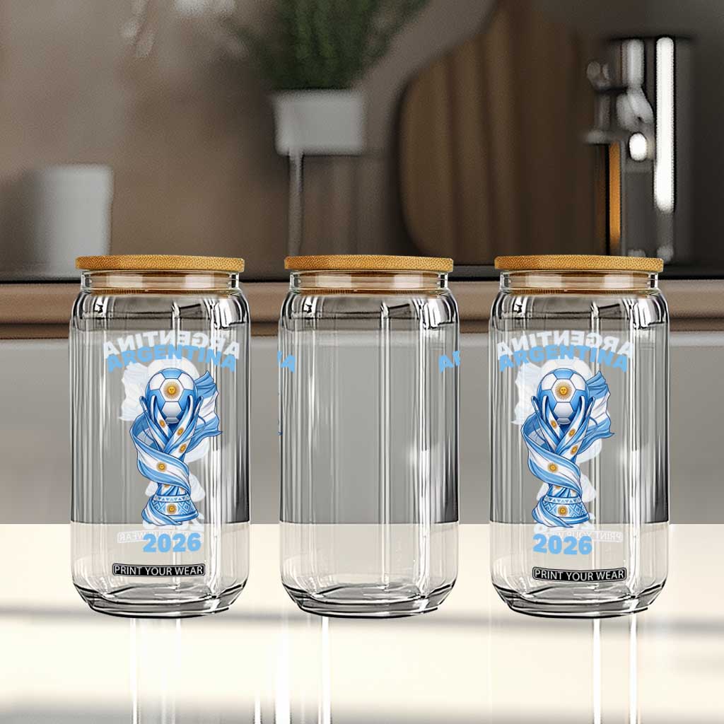 Proud Argentina Soccer 2026 Glass Can World Football Fan Gift