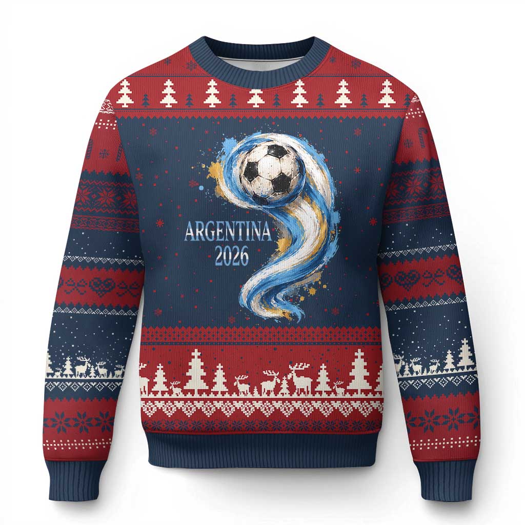 Argentina 2026 Soccer Fan Ugly Christmas Sweater Proud Football Flag Supporter TS12 Navy Red Print Your Wear