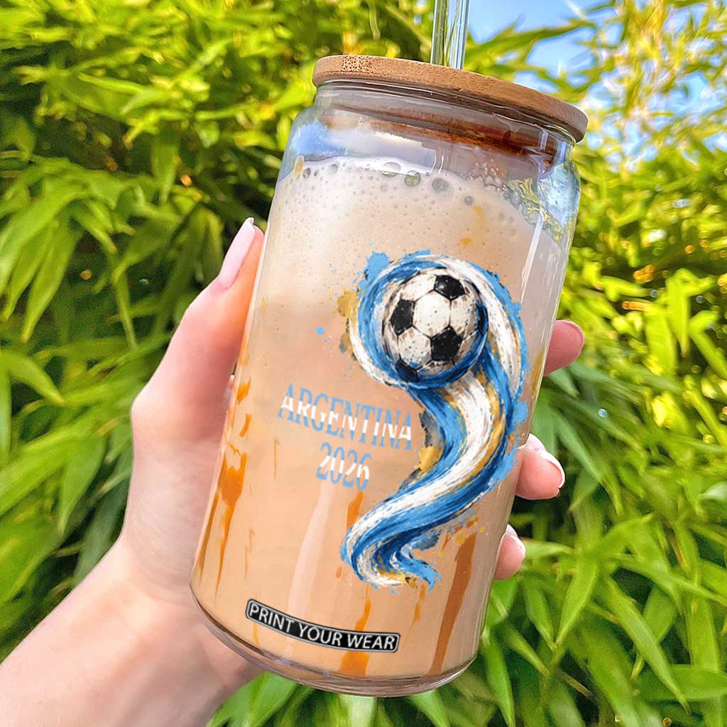 Argentina 2026 Soccer Fan Glass Can Proud Football Flag Supporter