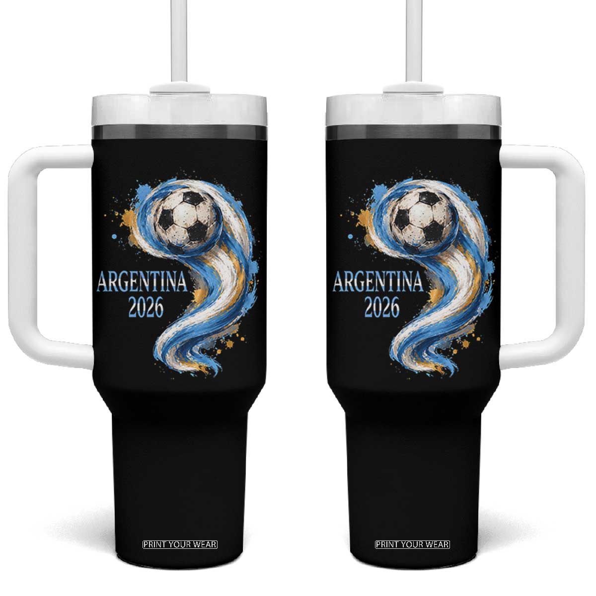 Argentina 2026 Soccer Fan Tumbler With Handle Proud Football Flag Supporter TS12 One Size: 40 oz Black Print Your Wear