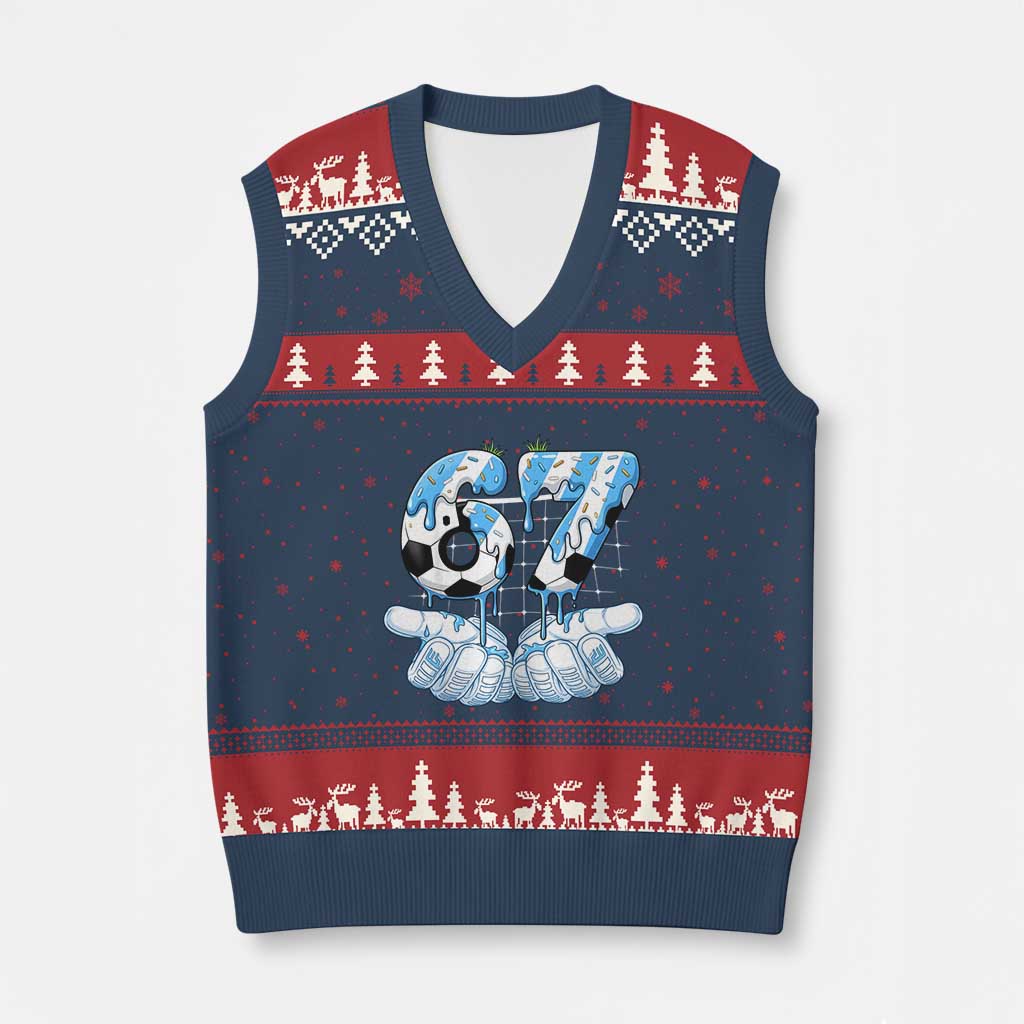 Funny Argentina Six Seven Football Meme V-Neck Knit Sweater Vest Gen Alpha Soccer Fan TS12 Navy Red Print Your Wear