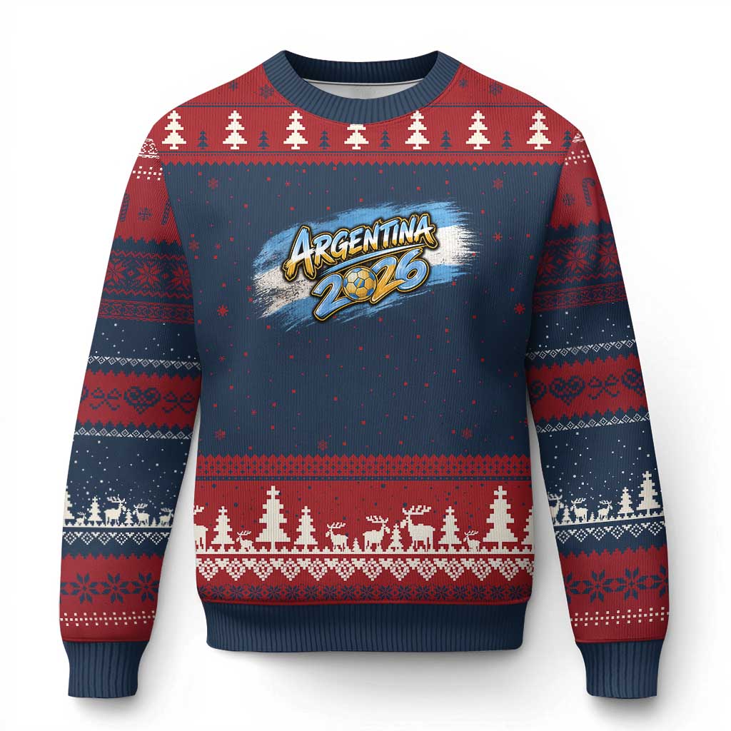Vintage Argentina Soccer Pride 2026 Graphic Ugly Christmas Sweater TS12 Navy Red Print Your Wear