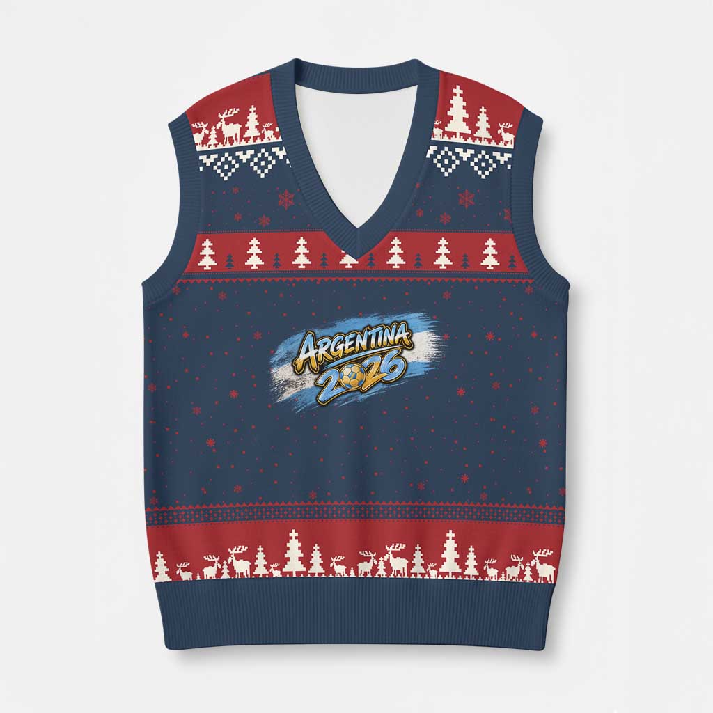 Vintage Argentina Soccer Pride 2026 Graphic V-Neck Knit Sweater Vest TS12 Navy Red Print Your Wear