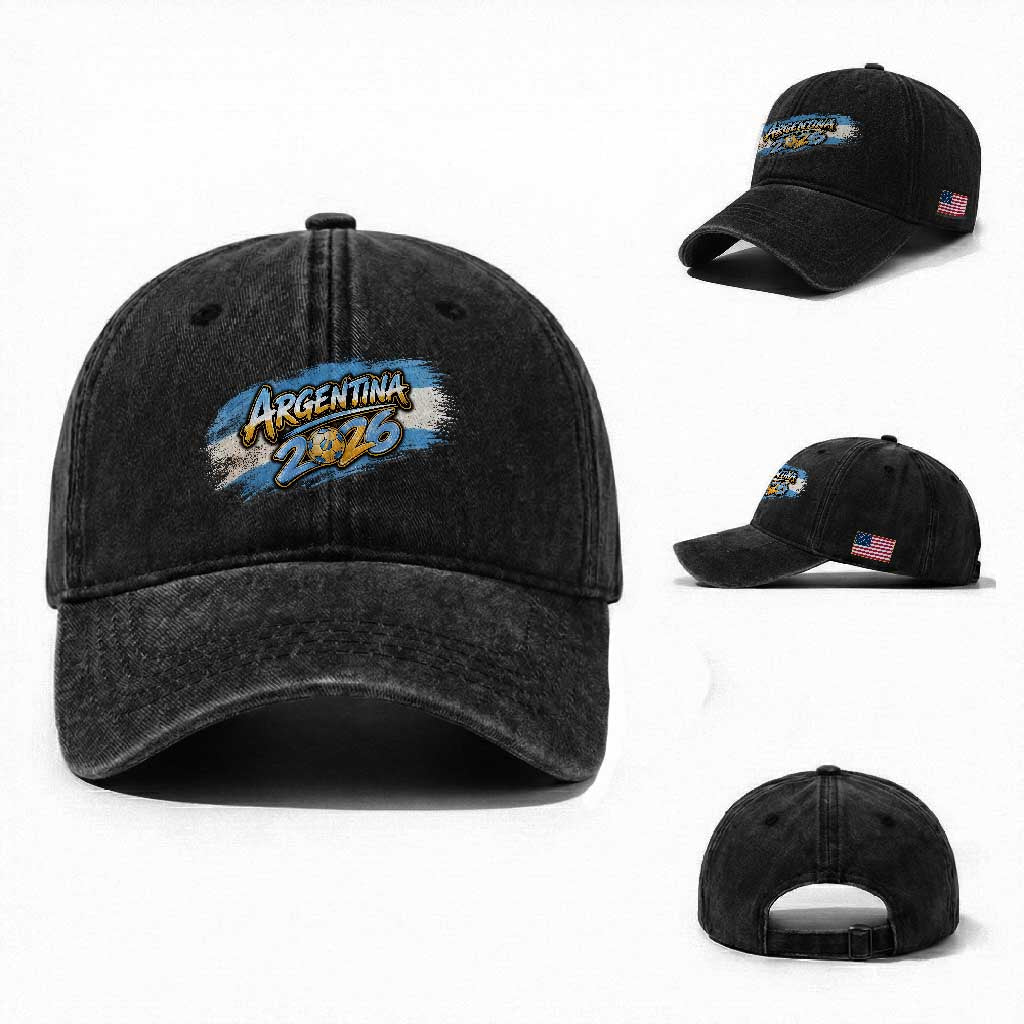 Vintage Argentina Soccer Pride 2026 Graphic Washed Cotton Baseball Cap