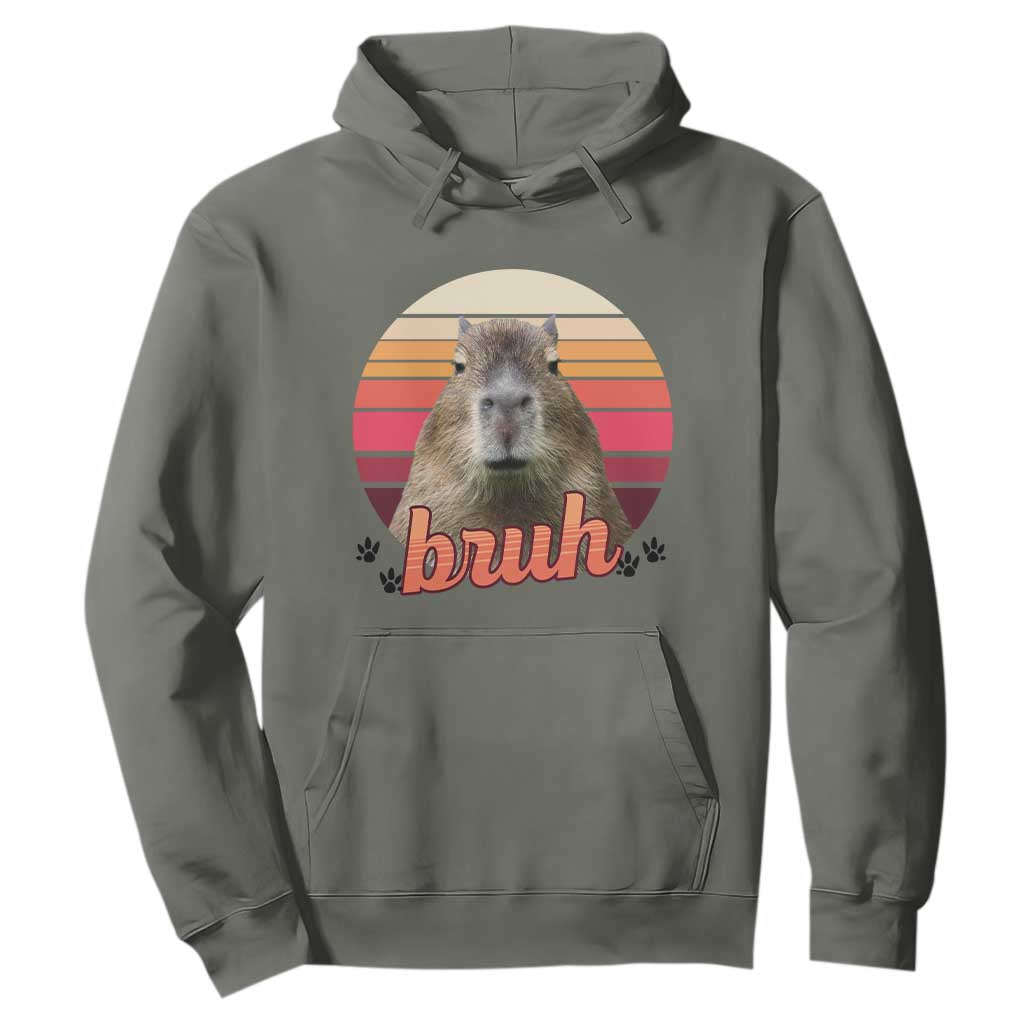 Capybara Lover Hoodie Funny Bruh Meme Animal Humor Gift TS12 Military Green Print Your Wear
