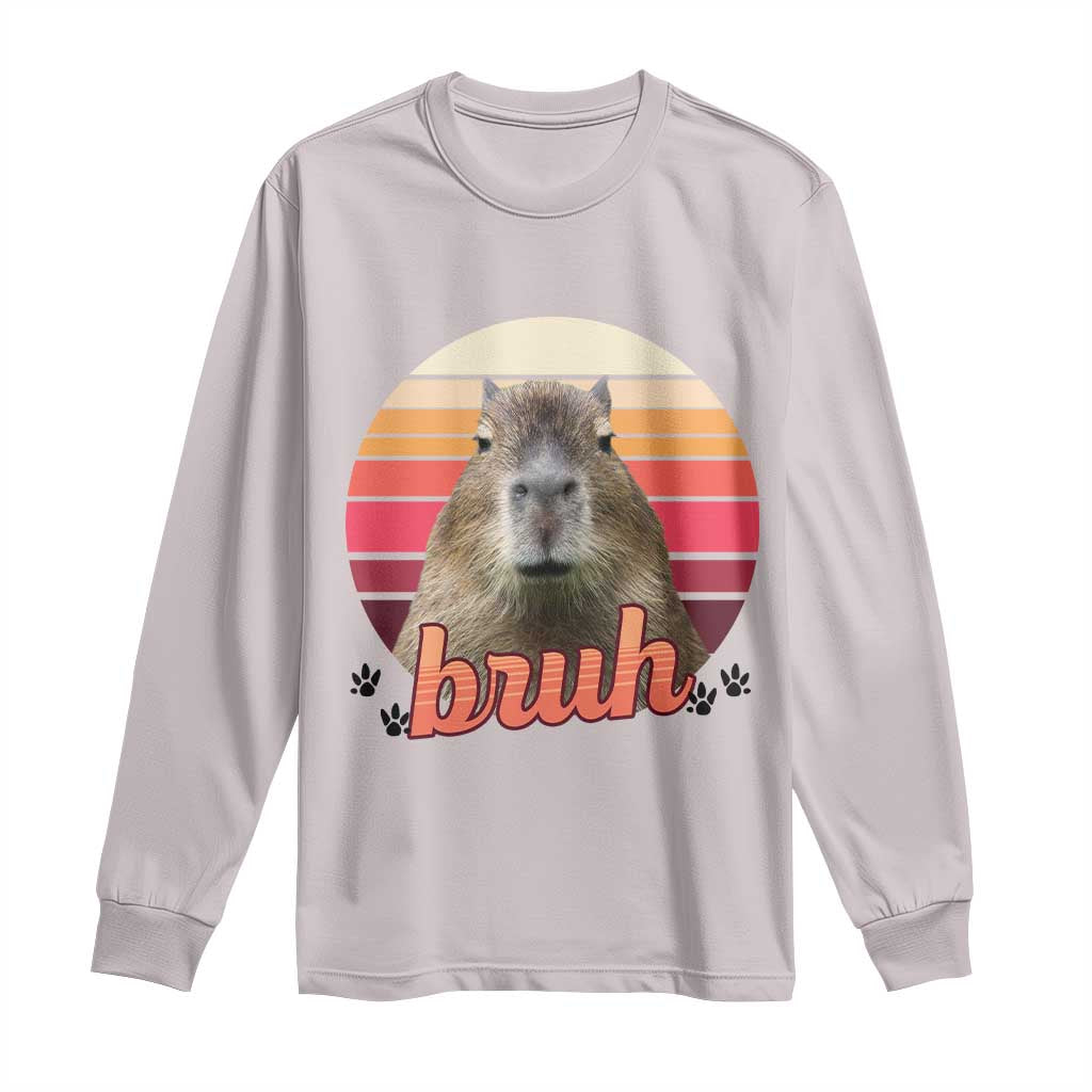 Capybara Lover Long Sleeve Shirt Funny Bruh Meme Animal Humor Gift TS12 Ice Gray Print Your Wear