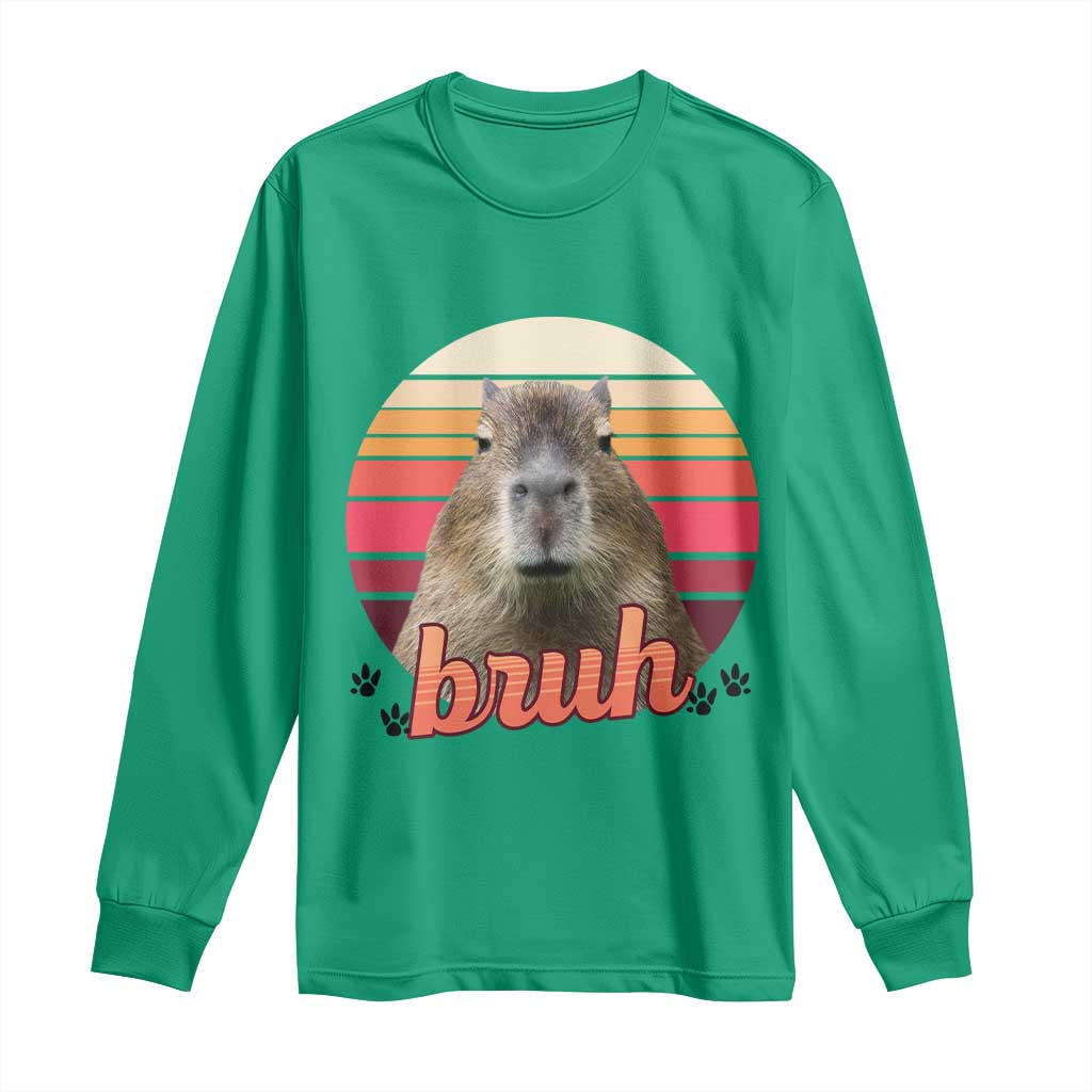 Capybara Lover Long Sleeve Shirt Funny Bruh Meme Animal Humor Gift TS12 Irish Green Print Your Wear