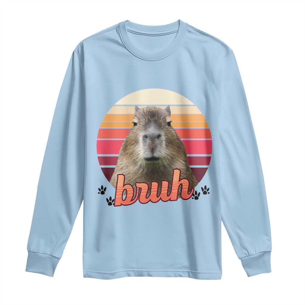 Capybara Lover Long Sleeve Shirt Funny Bruh Meme Animal Humor Gift TS12 Light Blue Print Your Wear