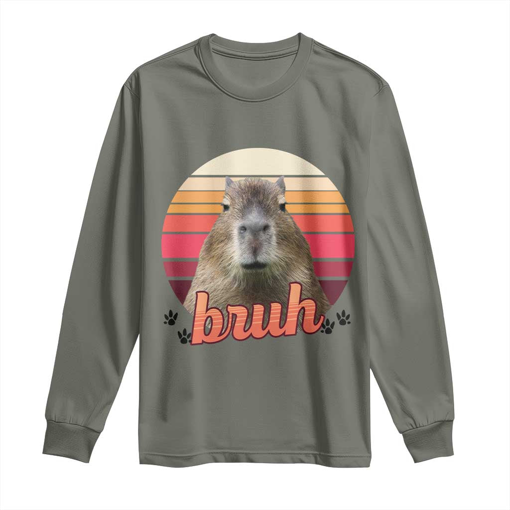 Capybara Lover Long Sleeve Shirt Funny Bruh Meme Animal Humor Gift TS12 Military Green Print Your Wear