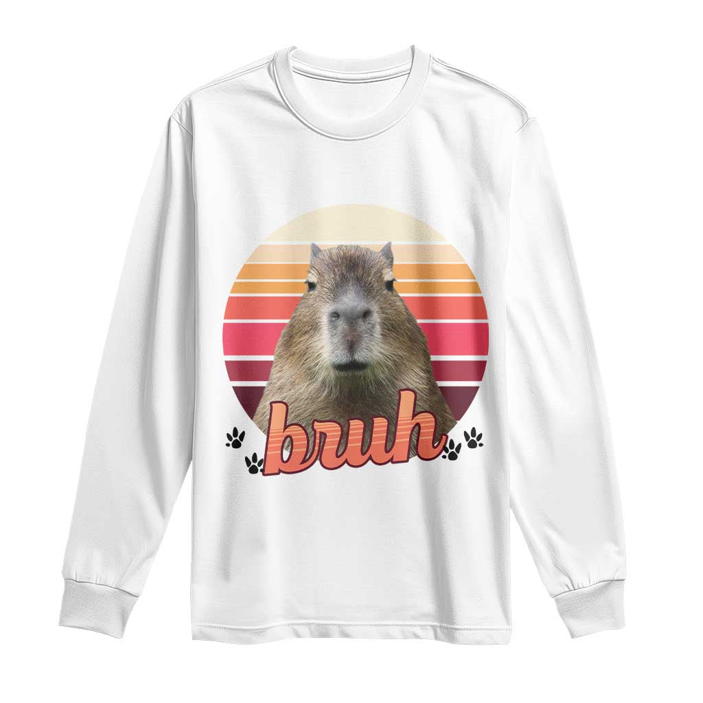Capybara Lover Long Sleeve Shirt Funny Bruh Meme Animal Humor Gift TS12 White Print Your Wear