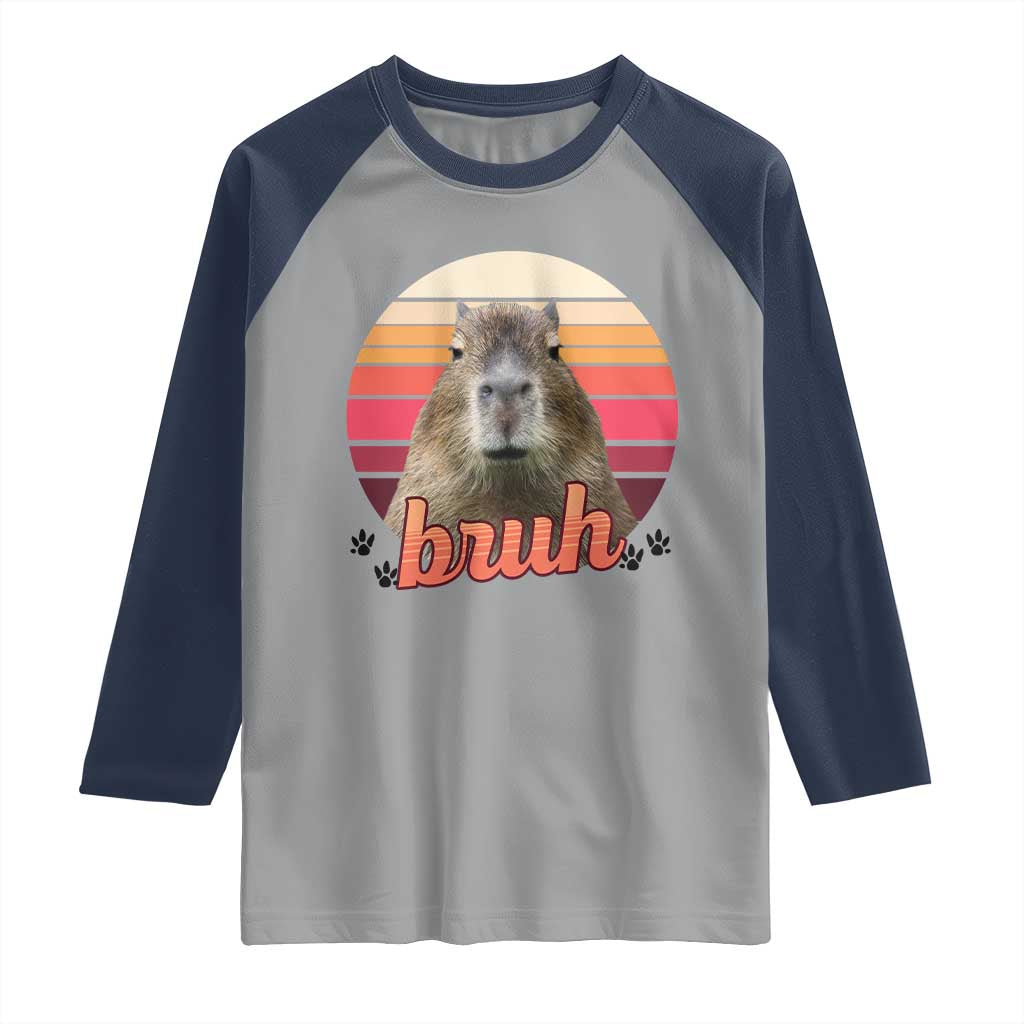 Capybara Lover Raglan Shirt Funny Bruh Meme Animal Humor Gift TS12 Sport Gray Navy Print Your Wear