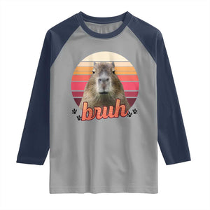 Capybara Lover Raglan Shirt Funny Bruh Meme Animal Humor Gift TS12 Sport Gray Navy Print Your Wear