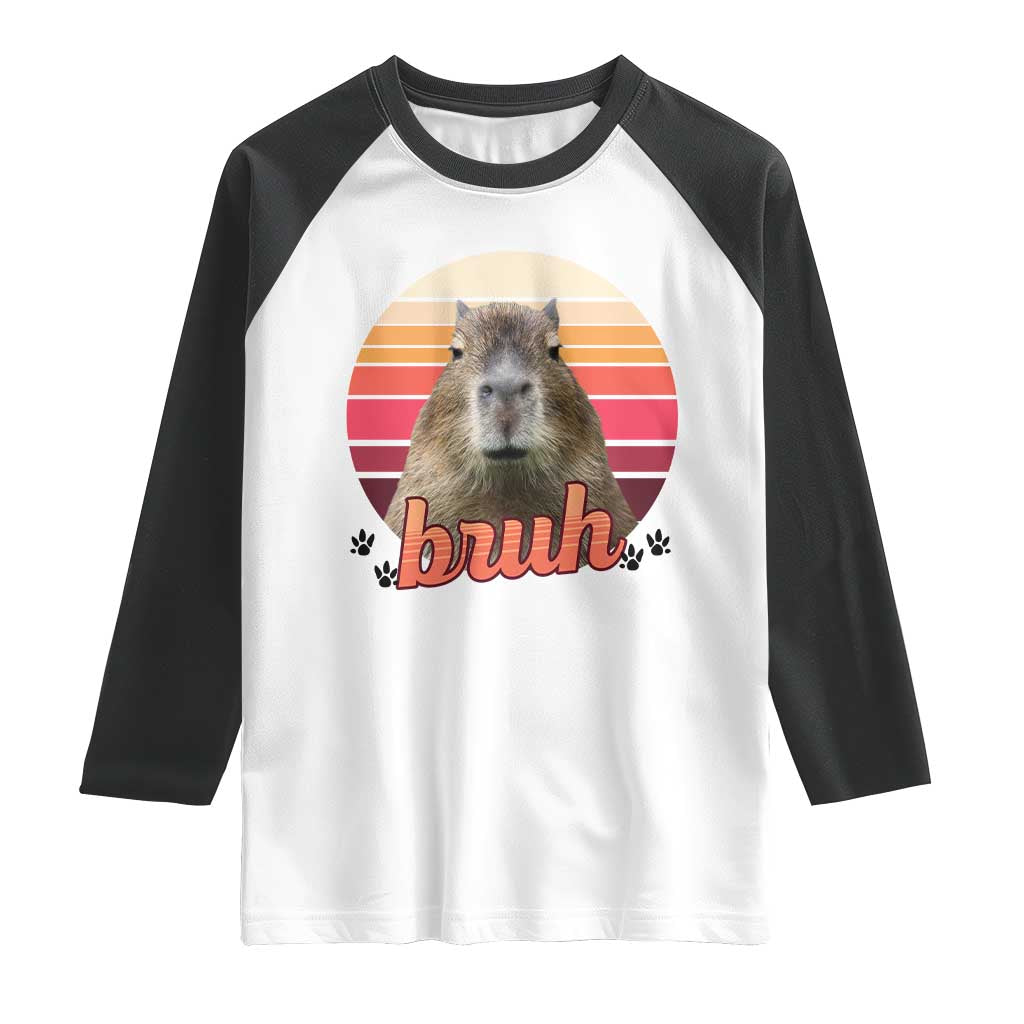 Capybara Lover Raglan Shirt Funny Bruh Meme Animal Humor Gift TS12 White Black Print Your Wear