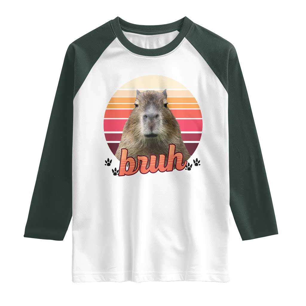 Capybara Lover Raglan Shirt Funny Bruh Meme Animal Humor Gift TS12 White Dark Forest Green Print Your Wear