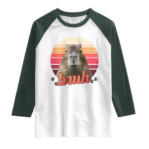 Capybara Lover Raglan Shirt Funny Bruh Meme Animal Humor Gift TS12 White Dark Forest Green Print Your Wear