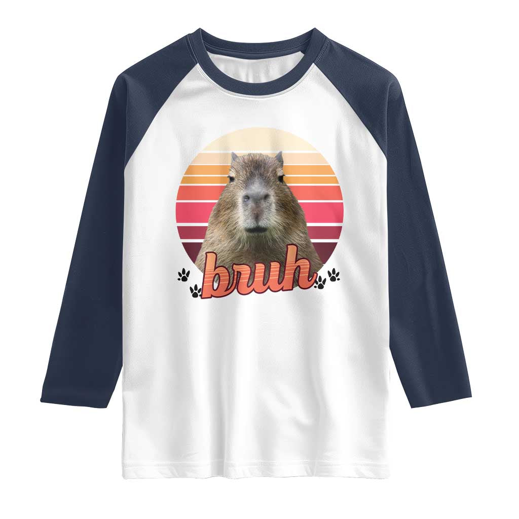 Capybara Lover Raglan Shirt Funny Bruh Meme Animal Humor Gift TS12 White Navy Print Your Wear