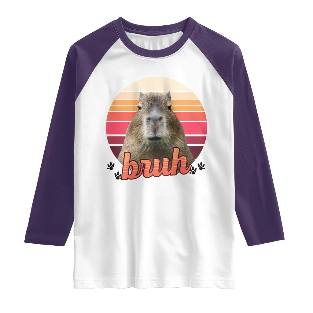 Capybara Lover Raglan Shirt Funny Bruh Meme Animal Humor Gift TS12 White Purple Print Your Wear
