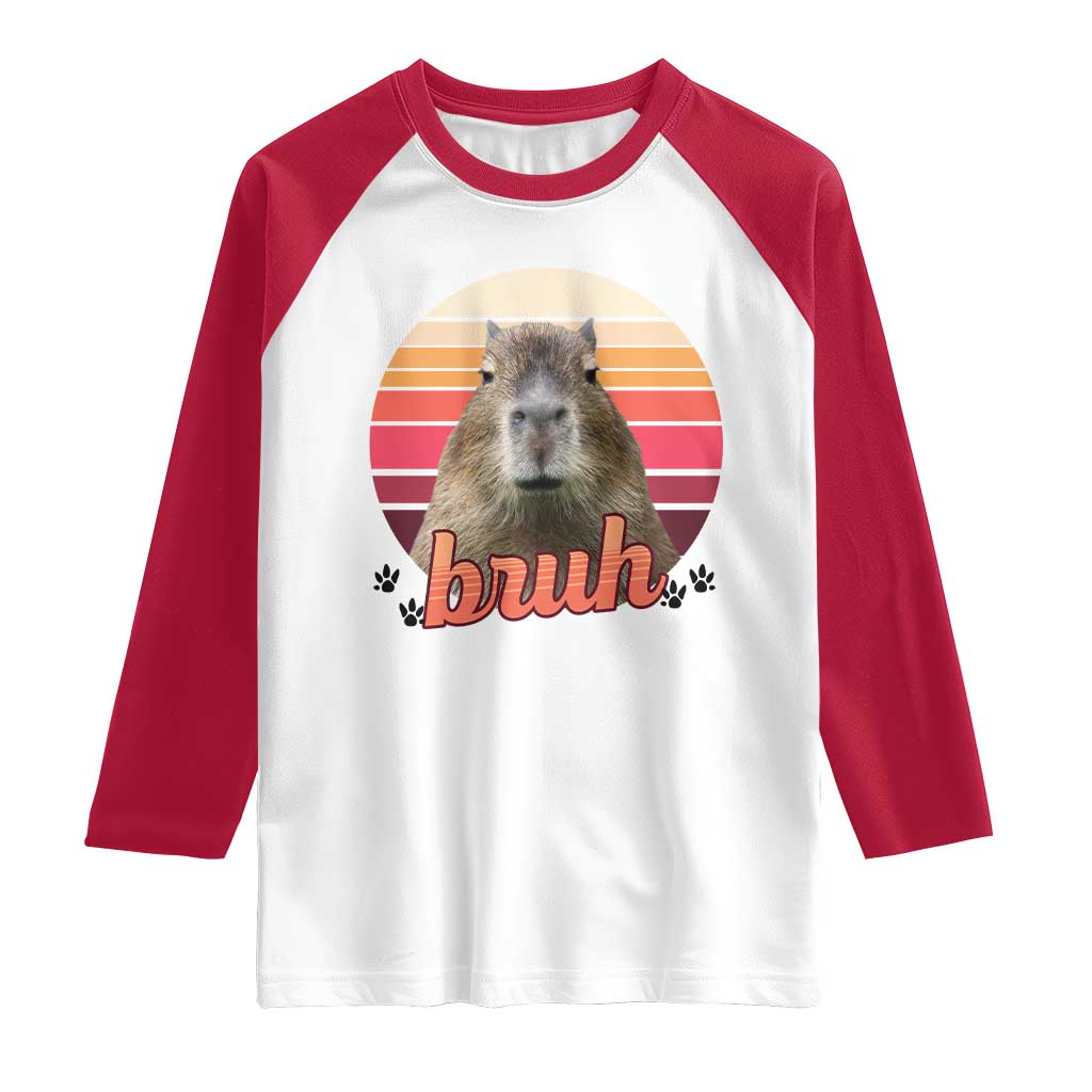 Capybara Lover Raglan Shirt Funny Bruh Meme Animal Humor Gift TS12 White Red Print Your Wear