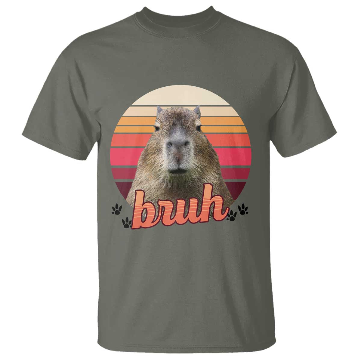 Capybara Lover T Shirt Funny Bruh Meme Animal Humor Gift TS12 Military Green Print Your Wear