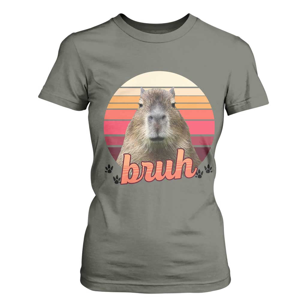 Capybara Lover T Shirt For Women Funny Bruh Meme Animal Humor Gift TS12 Military Green Print Your Wear