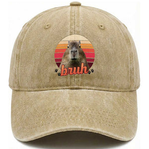 Capybara Lover Washed Cotton Baseball Cap Funny Bruh Meme Animal Humor Gift TS12 Print Your Wear