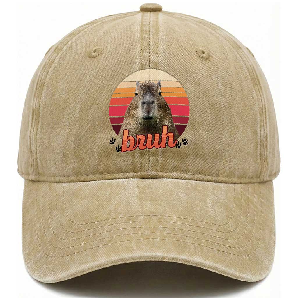 Capybara Lover Washed Cotton Baseball Cap Funny Bruh Meme Animal Humor Gift TS12 Print Your Wear
