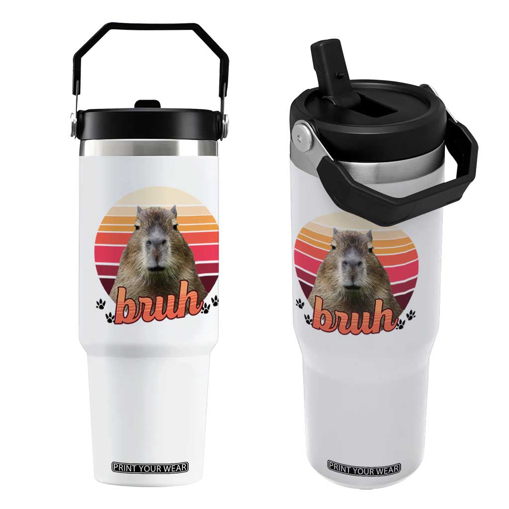 Capybara Lover Flip Straw Tumbler Funny Bruh Meme Animal Humor Gift TS12 One Size: 30 oz White Print Your Wear