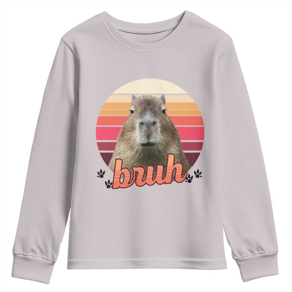 Capybara Lover Youth Sweatshirt Funny Bruh Meme Animal Humor Gift TS12 Ice Gray Print Your Wear