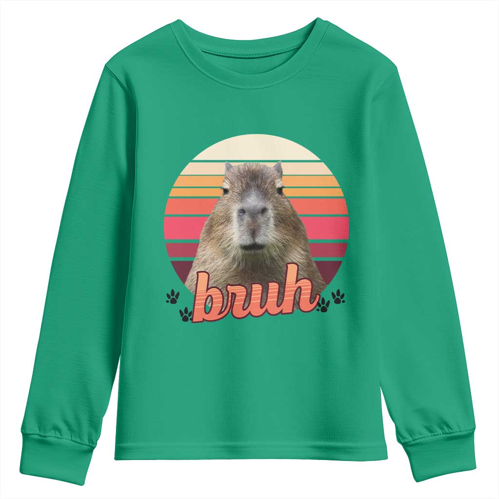 Capybara Lover Youth Sweatshirt Funny Bruh Meme Animal Humor Gift TS12 Irish Green Print Your Wear