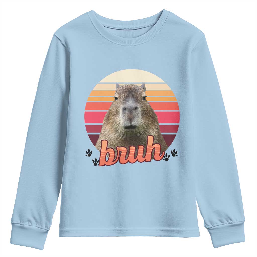 Capybara Lover Youth Sweatshirt Funny Bruh Meme Animal Humor Gift TS12 Light Blue Print Your Wear