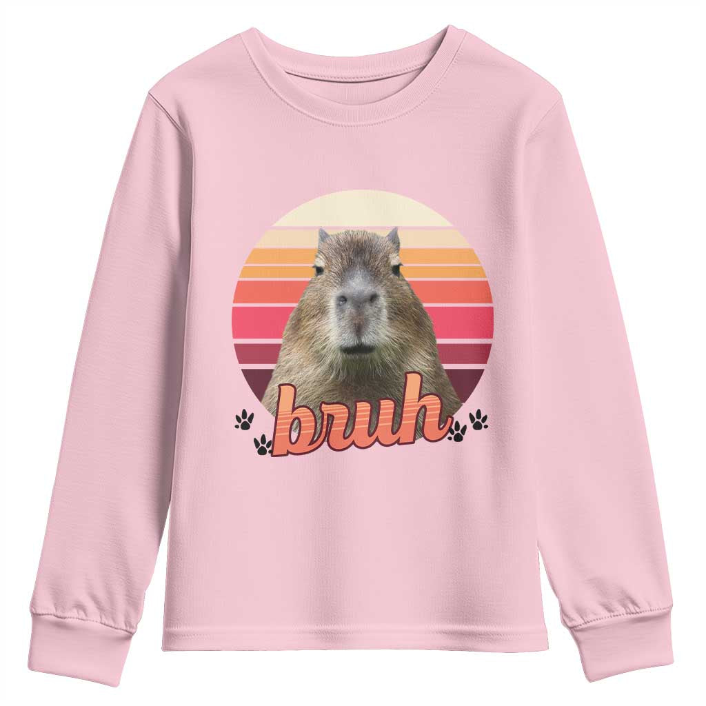 Capybara Lover Youth Sweatshirt Funny Bruh Meme Animal Humor Gift TS12 Light Pink Print Your Wear