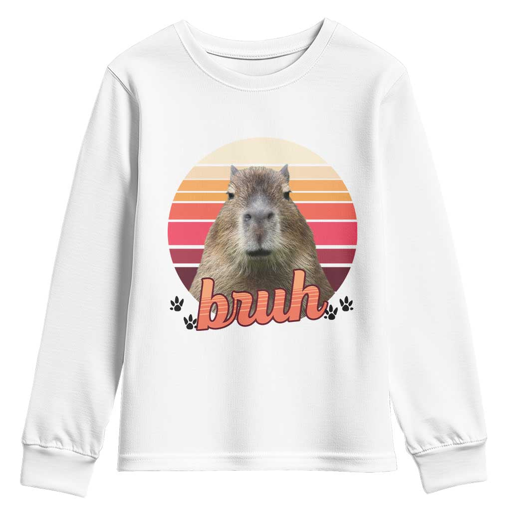 Capybara Lover Youth Sweatshirt Funny Bruh Meme Animal Humor Gift TS12 White Print Your Wear
