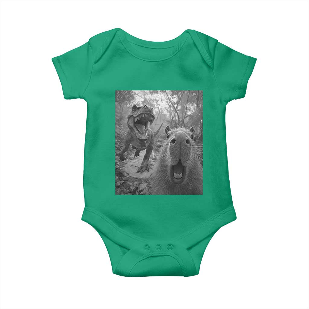 Funny Capybara Selfie With Dinosaur Meme Baby Onesie Animal Humor Gift TS12 Irish Green Print Your Wear