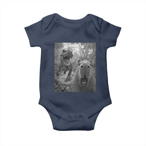 Funny Capybara Selfie With Dinosaur Meme Baby Onesie Animal Humor Gift TS12 Navy Print Your Wear