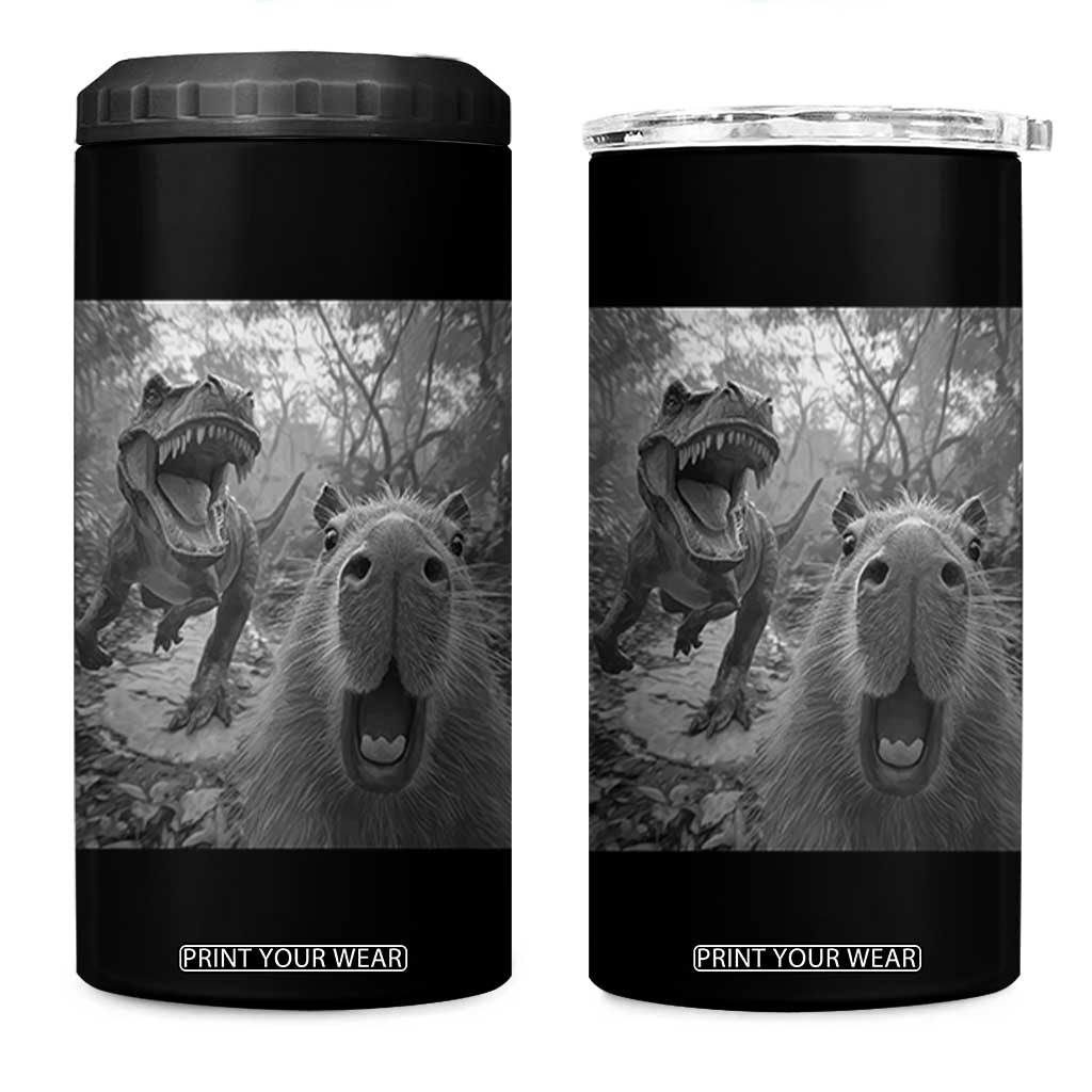 Funny Capybara Selfie With Dinosaur Meme 4 in 1 Can Cooler Tumbler Animal Humor Gift TS12 One Size: 16 oz Black Print Your Wear