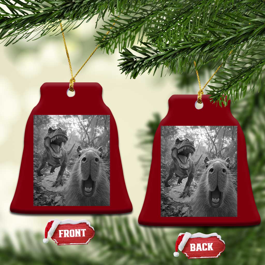 Funny Capybara Selfie With Dinosaur Meme Ceramic Ornament Animal Humor Gift TS12 Print Your Wear