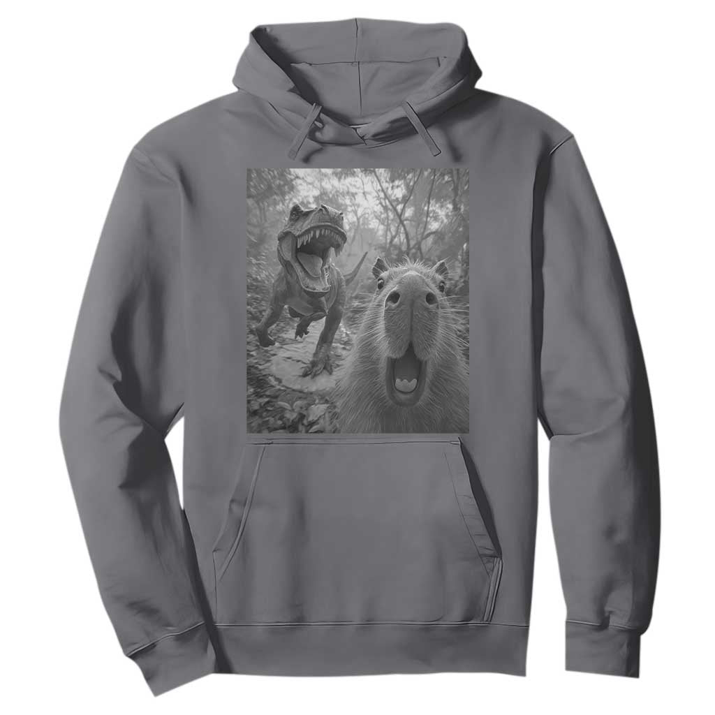 Funny Capybara Selfie With Dinosaur Meme Hoodie Animal Humor Gift TS12 Charcoal Print Your Wear