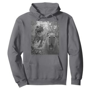 Funny Capybara Selfie With Dinosaur Meme Hoodie Animal Humor Gift TS12 Charcoal Print Your Wear