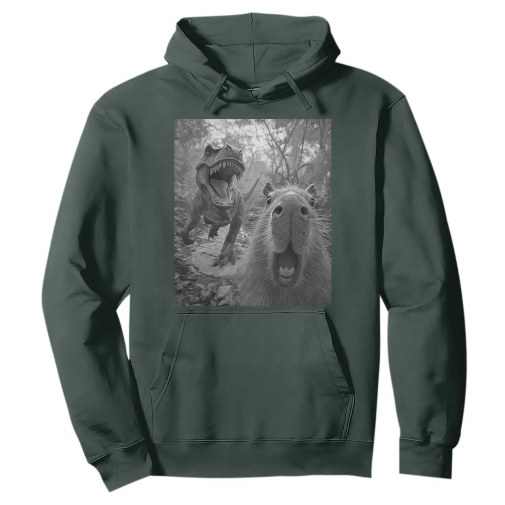 Funny Capybara Selfie With Dinosaur Meme Hoodie Animal Humor Gift TS12 Dark Forest Green Print Your Wear