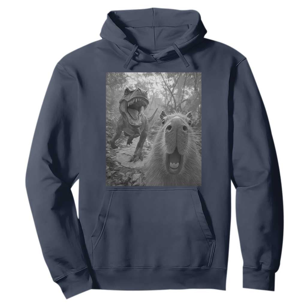 Funny Capybara Selfie With Dinosaur Meme Hoodie Animal Humor Gift TS12 Navy Print Your Wear