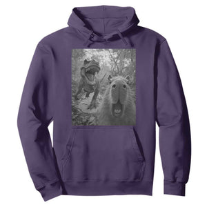 Funny Capybara Selfie With Dinosaur Meme Hoodie Animal Humor Gift TS12 Purple Print Your Wear