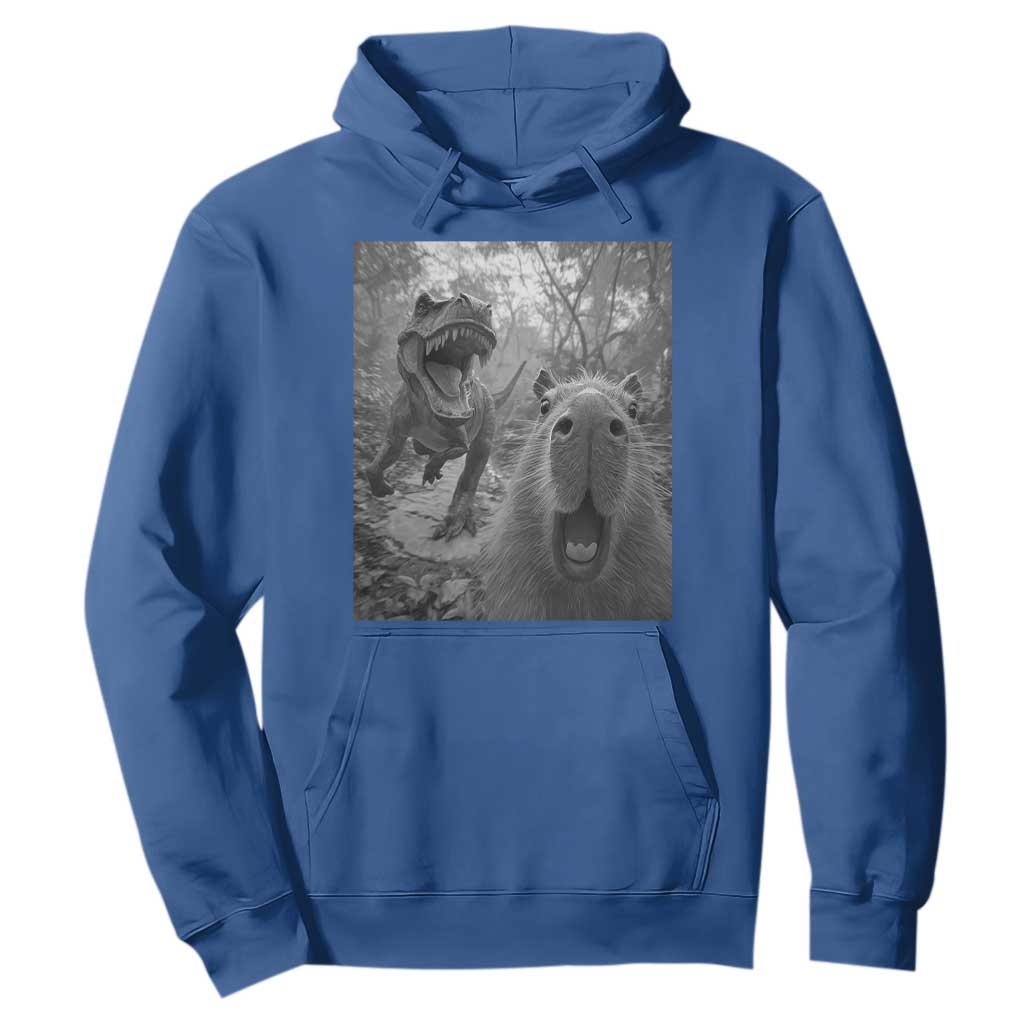 Funny Capybara Selfie With Dinosaur Meme Hoodie Animal Humor Gift TS12 Royal Blue Print Your Wear