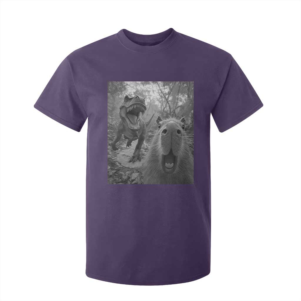 Funny Capybara Selfie With Dinosaur Meme T Shirt For Kid Animal Humor Gift TS12 Purple Print Your Wear