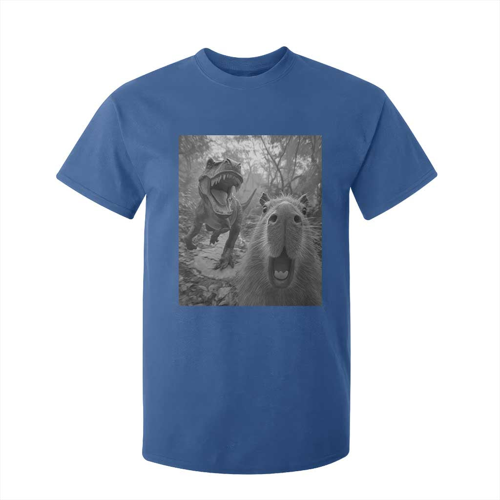 Funny Capybara Selfie With Dinosaur Meme T Shirt For Kid Animal Humor Gift TS12 Royal Blue Print Your Wear