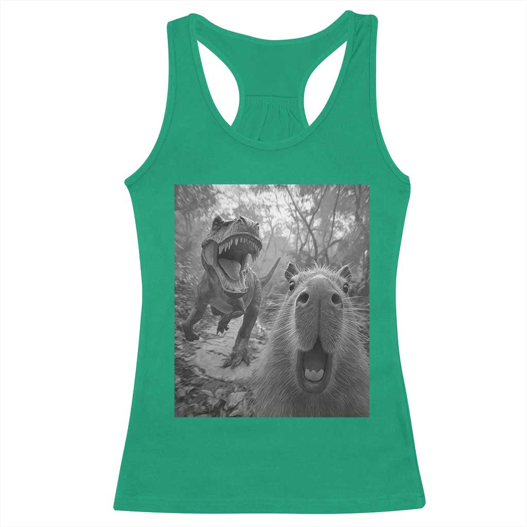 Funny Capybara Selfie With Dinosaur Meme Racerback Tank Top Animal Humor Gift TS12 Irish Green Print Your Wear