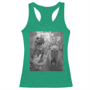 Funny Capybara Selfie With Dinosaur Meme Racerback Tank Top Animal Humor Gift TS12 Irish Green Print Your Wear