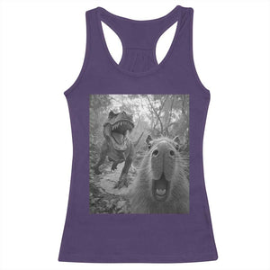 Funny Capybara Selfie With Dinosaur Meme Racerback Tank Top Animal Humor Gift TS12 Purple Print Your Wear