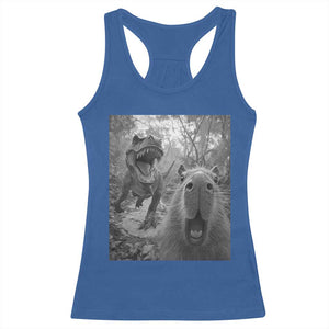 Funny Capybara Selfie With Dinosaur Meme Racerback Tank Top Animal Humor Gift TS12 Royal Blue Print Your Wear