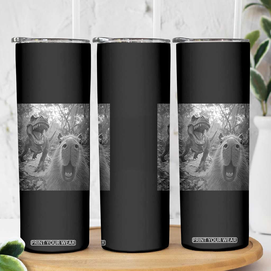 Funny Capybara Selfie With Dinosaur Meme Skinny Tumbler Animal Humor Gift TS12 Print Your Wear