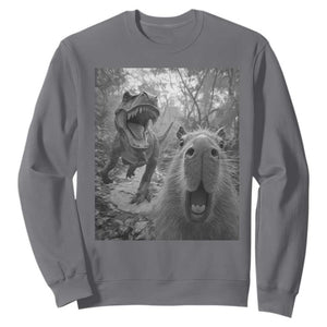 Funny Capybara Selfie With Dinosaur Meme Sweatshirt Animal Humor Gift TS12 Charcoal Print Your Wear